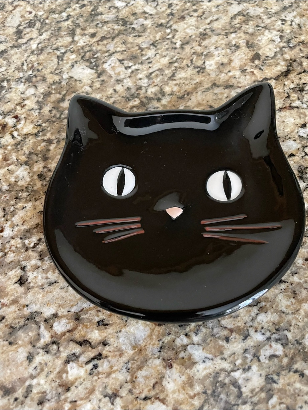 World Market Glossy Black Cat Face Spoon Rest 5.25” wide x 4.5” high